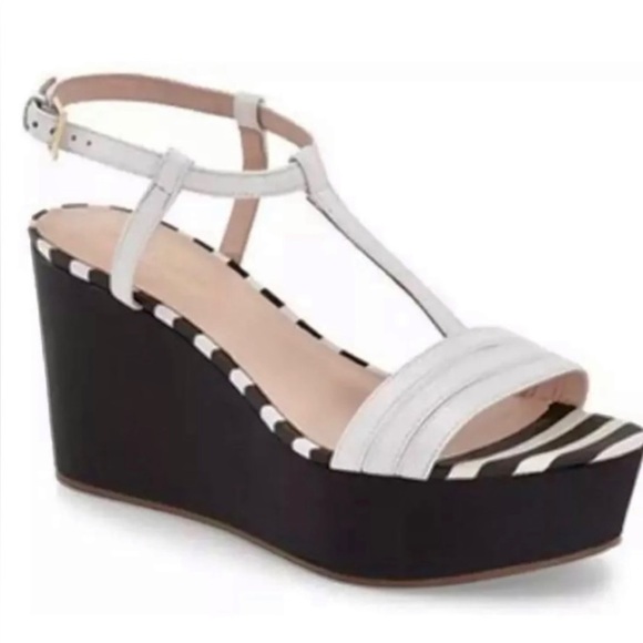 kate spade Shoes - kate spade White and Black T-Strap Platform Wedge Sandals